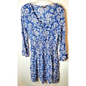 J.Dee Garden Floral Boho Blue and White Flowy Mini Dress Size M Wedding Guest